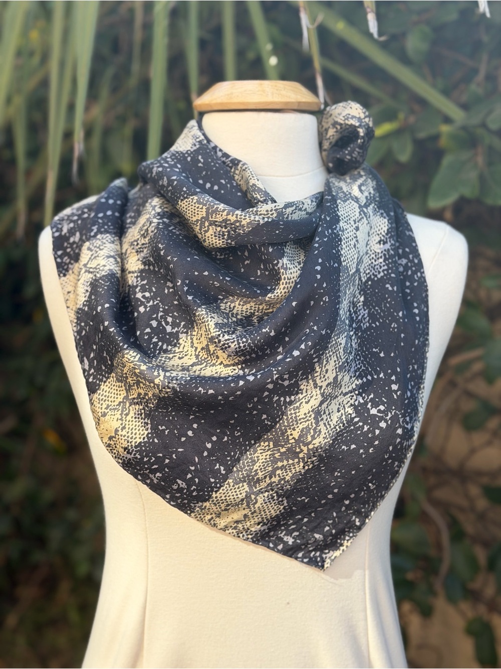 Versatile Black and Cream Patterned Women's silk Scarf